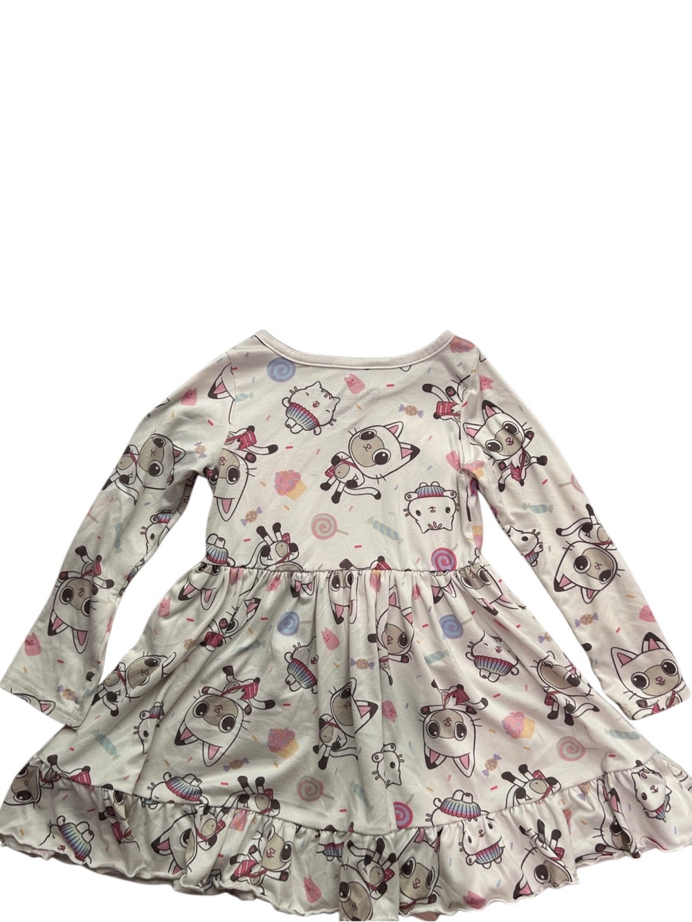 Gabby's Dollhouse Pandy Paws Long Sleeve Ruffle Dress Size 4T Pink White - Picture 2 of 6